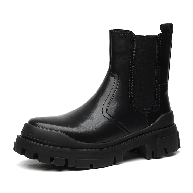 mens casual chelsea boots black stylish genuine leather shoes cowboy platform boot party nightclub cool high motorcycle botas