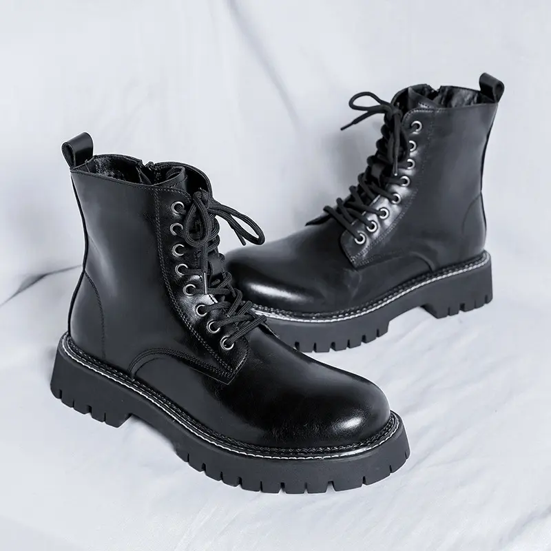 England style men's boots original leather casual shoes lace-up platform boot spring autumn black stylish ankle botas masculinas