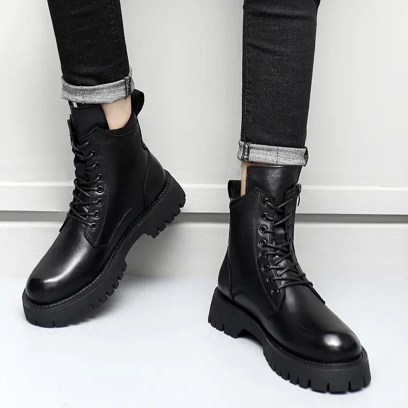 big size men fashion high motorcycle boots black trendy platform shoes cowboy spring autumn boot handsome original leather botas