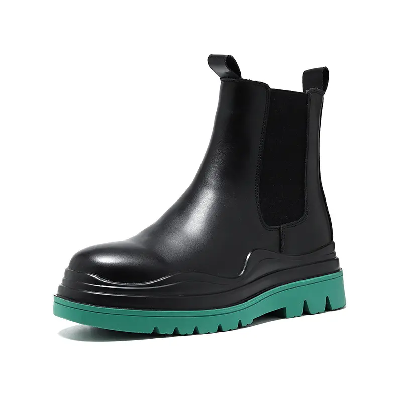men's fashion chelsea boots black tide genuine leather shoes party nightclub dress cowboy platform boot high motorcycle botas