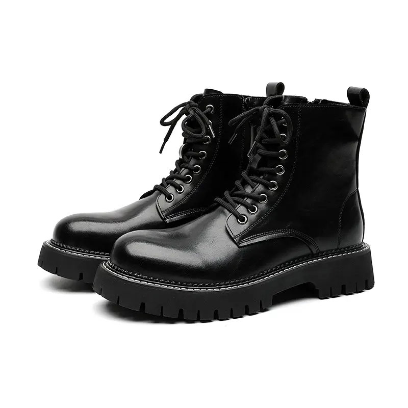 England style men's boots original leather casual shoes lace-up platform boot spring autumn black stylish ankle botas masculinas