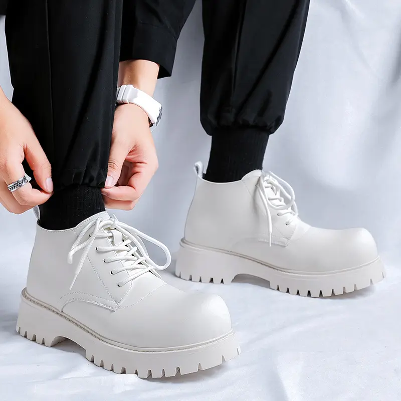 Korean style men fashion genuine leather boots big toe shoes cowboy platform boot party prom dress black white ankle botas male