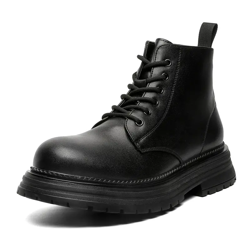 men casual handsome motorcycle boots lace-up genuine leather shoes cowboy autumn winter boot trendy platform ankle botas hombre