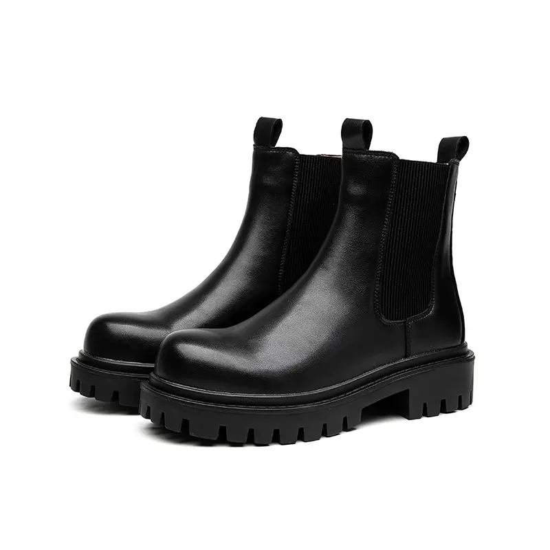 mens fashion chelsea boots black tide genuine leather shoes cowboy platform boot party prom dress handsome short botas zapatos