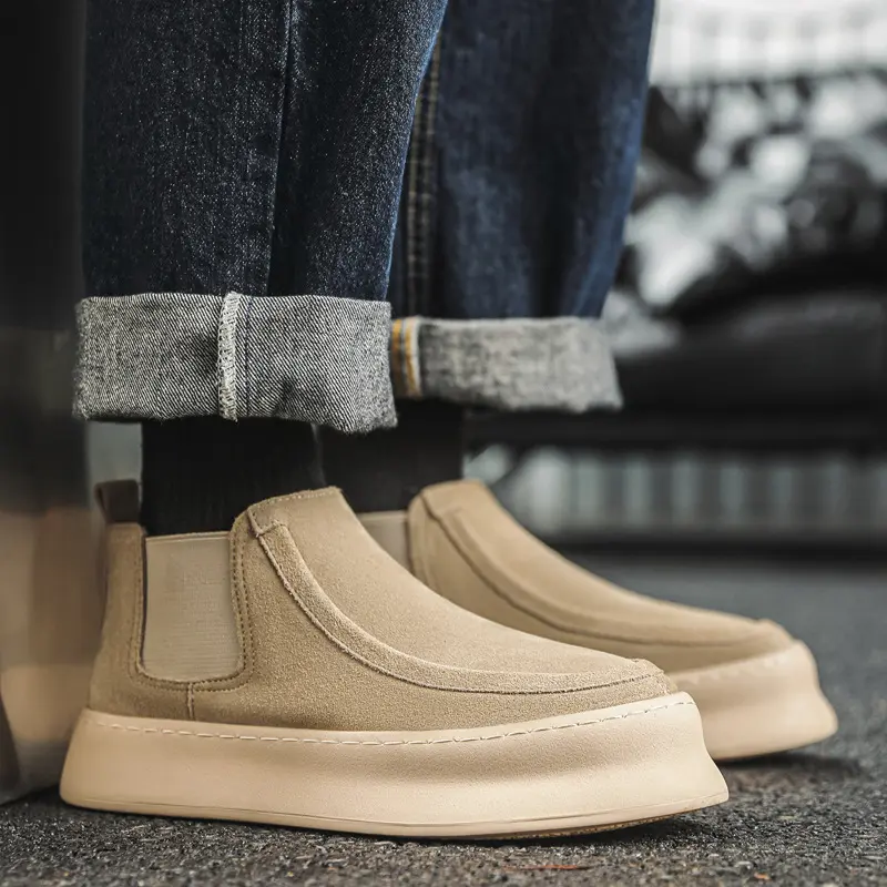 men's fashion cowboy desert boots slip-on cow suede leather shoes flats platform chelsea boot spring autumn handsome ankle botas