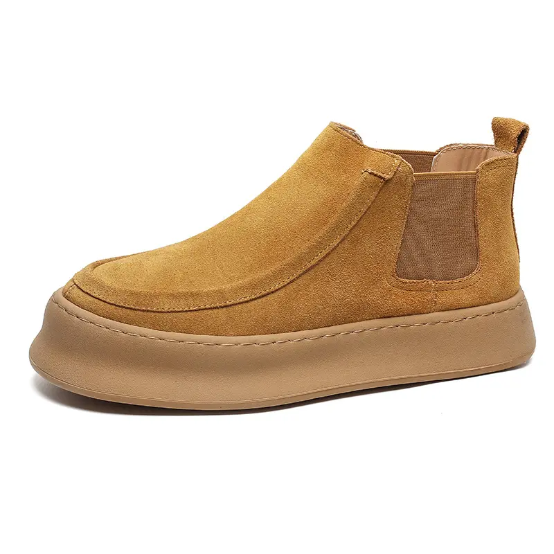 men's fashion cowboy desert boots slip-on cow suede leather shoes flats platform chelsea boot spring autumn handsome ankle botas