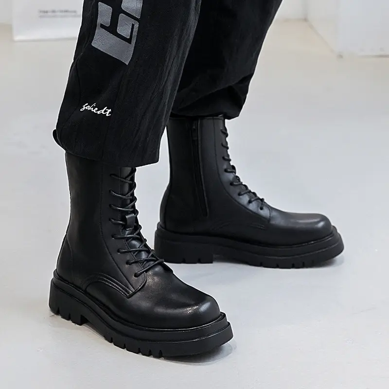 mens casual party nightclub high motorcycle boots black stylish platform shoes cowboy original leather boot long knight botas