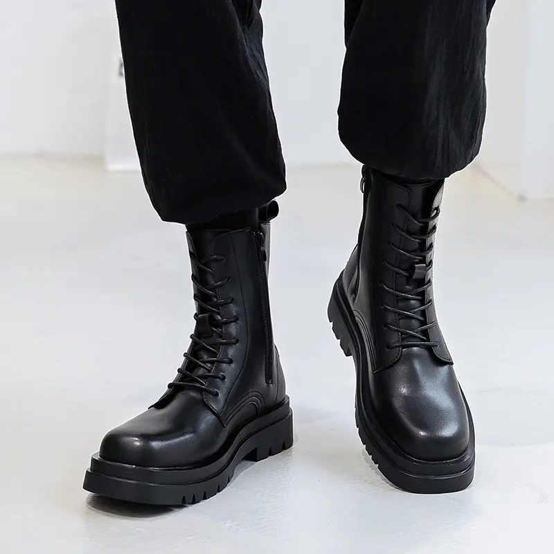 mens casual party nightclub high motorcycle boots black stylish platform shoes cowboy original leather boot long knight botas
