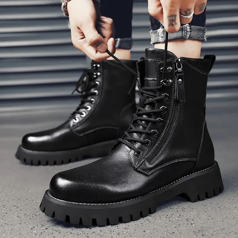 men's luxury fashion stage nightclub wear genuine leather boots black tide shoes cowboy platform boot handsome high botas hombre