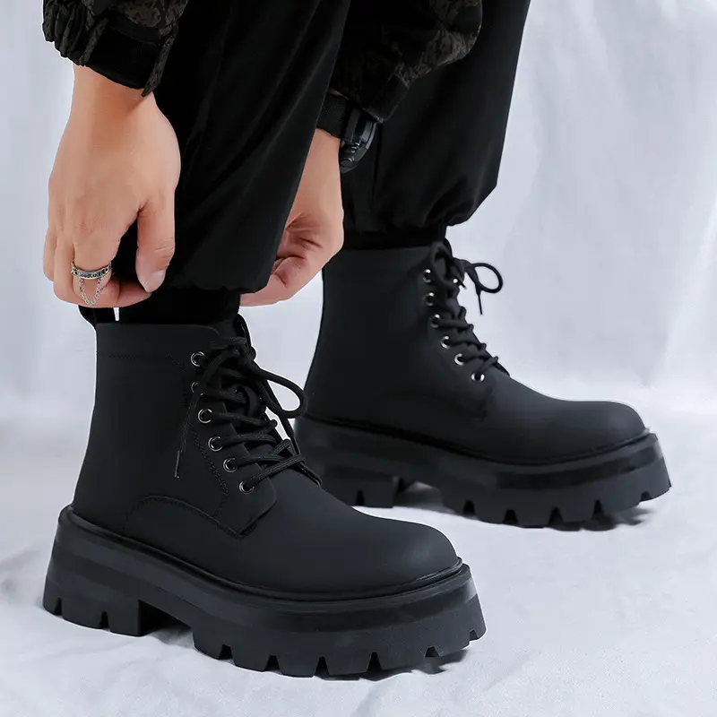 men casual hip hop rock genuine leather boots black stylish platform shoes cowboy autumn winter boot cool ankle botas masculinas