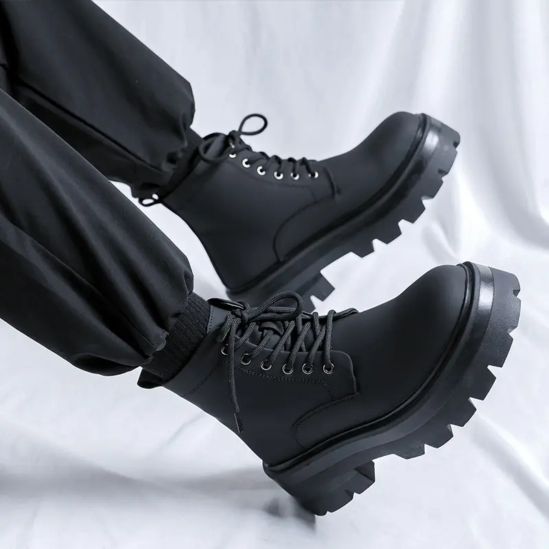 men casual hip hop rock genuine leather boots black stylish platform shoes cowboy autumn winter boot cool ankle botas masculinas