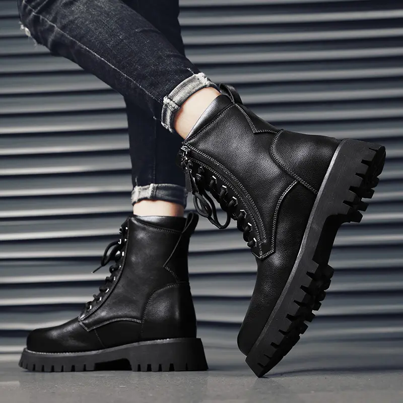 men's luxury fashion stage nightclub wear genuine leather boots black tide shoes cowboy platform boot handsome high botas hombre