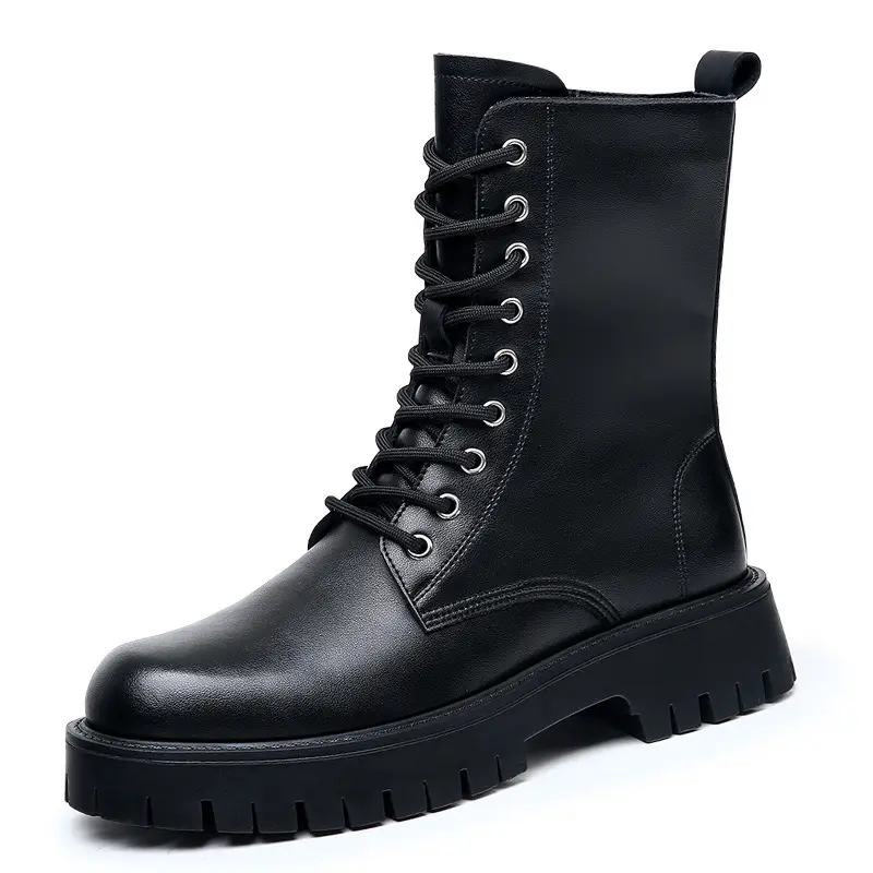British style men boots luxury fashion genuine leather shoes high top cowboy motorcycle boot lace-up handsome platform botas man