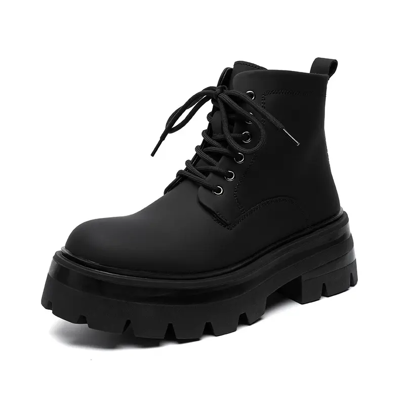 men casual hip hop rock genuine leather boots black stylish platform shoes cowboy autumn winter boot cool ankle botas masculinas
