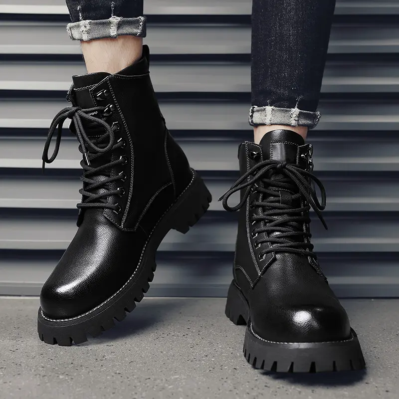 men's luxury fashion stage nightclub wear genuine leather boots black tide shoes cowboy platform boot handsome high botas hombre