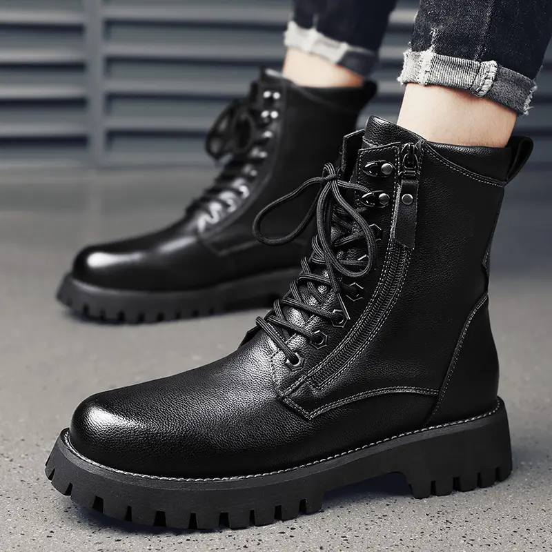 men's luxury fashion stage nightclub wear genuine leather boots black tide shoes cowboy platform boot handsome high botas hombre