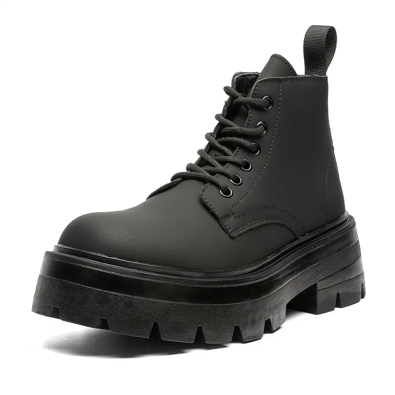 men's casual punk rock dress platform boots lace-up genuine leather shoes cowboy chunky boot cool autumn winter ankle botas male