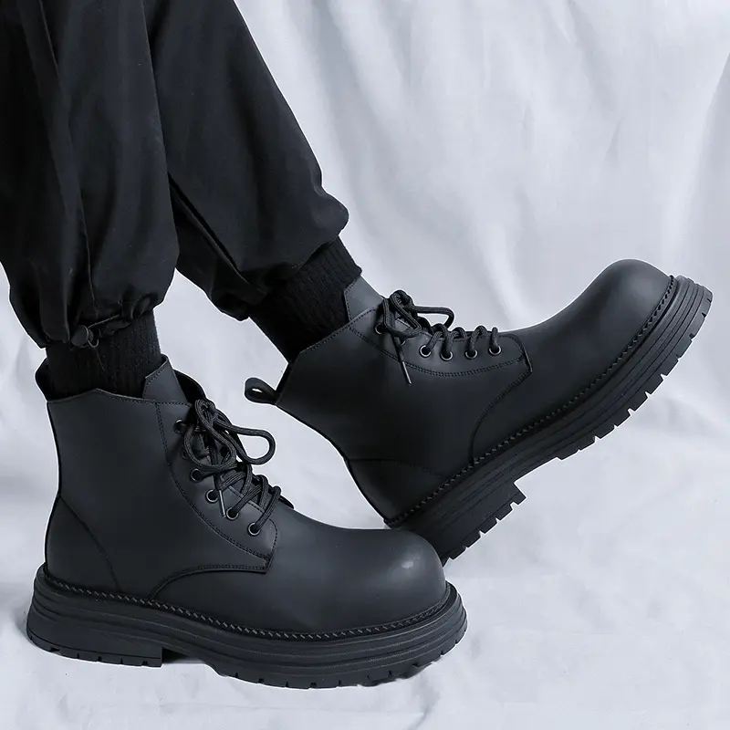 men fashion party prom autumn winter boots lace-up genuine leather shoes cowboy tooling work boot handsome platform ankle botas