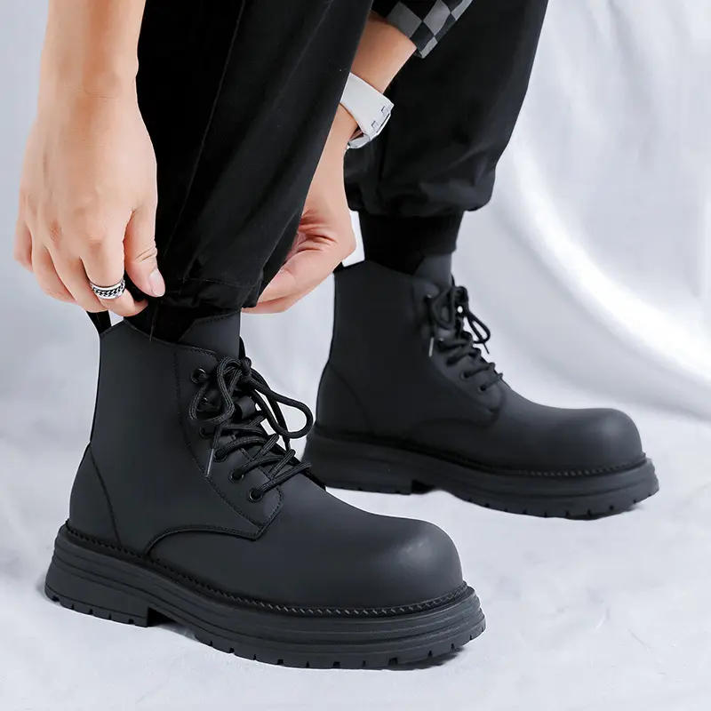 men fashion party prom autumn winter boots lace-up genuine leather shoes cowboy tooling work boot handsome platform ankle botas