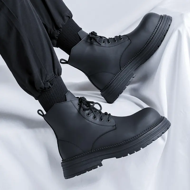 men fashion party prom autumn winter boots lace-up genuine leather shoes cowboy tooling work boot handsome platform ankle botas
