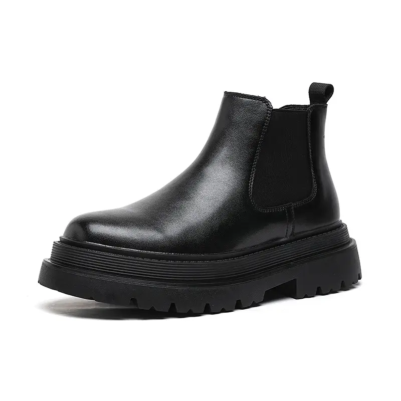 men casual business office dress platform boots slip-on genuine leather shoes cowboy autumn winter boot chelsea ankle botas mans