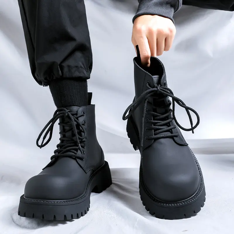 mens fashion punk rock platform boots black stylish genuine leather shoes cowboy autumn winter boot handsome ankle botas hombre
