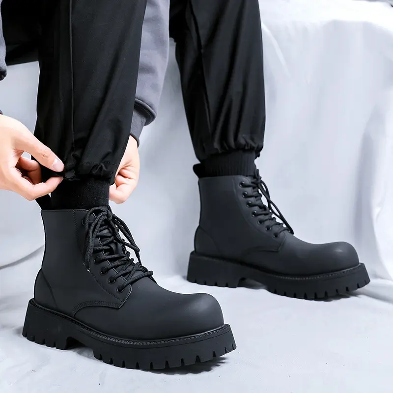 mens fashion punk rock platform boots black stylish genuine leather shoes cowboy autumn winter boot handsome ankle botas hombre