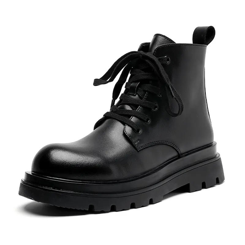 England style mens casual platform boots lace-up genuine leather shoes cowboy ankle boot black stylish handsome motorcycle botas