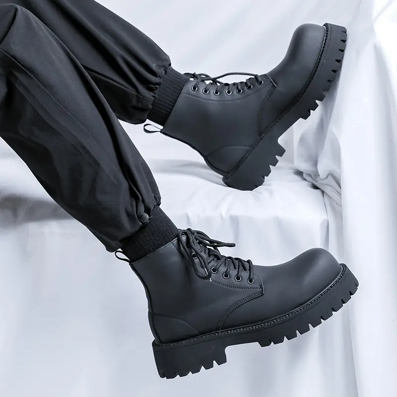 mens fashion punk rock platform boots black stylish genuine leather shoes cowboy autumn winter boot handsome ankle botas hombre