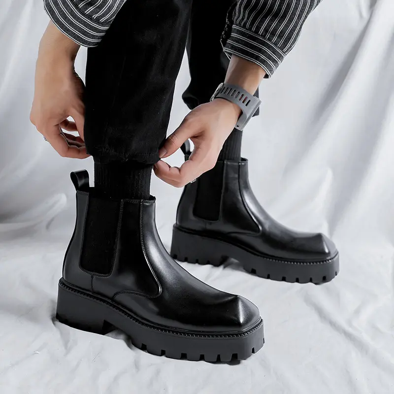 men luxury fashion chelsea boots brand designer shoes punk hip hop dress cowboy original leather boot platform ankle botas male