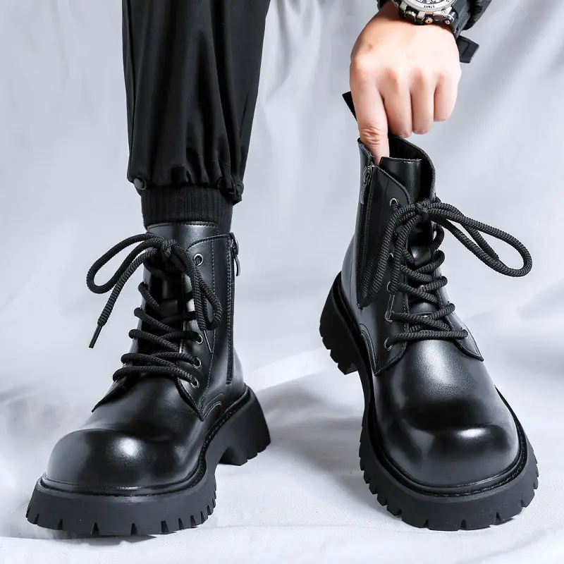 men fashion party banquet autumn winter boots genuine leather shoes cowboy platform boot big toe handsome ankle botas masculinas