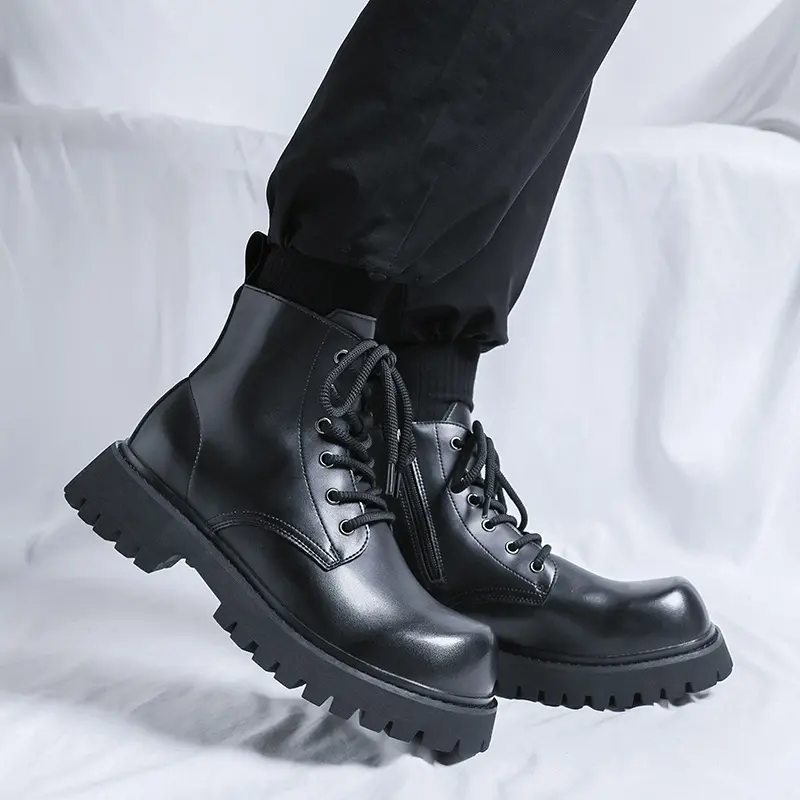 men fashion party banquet autumn winter boots genuine leather shoes cowboy platform boot big toe handsome ankle botas masculinas
