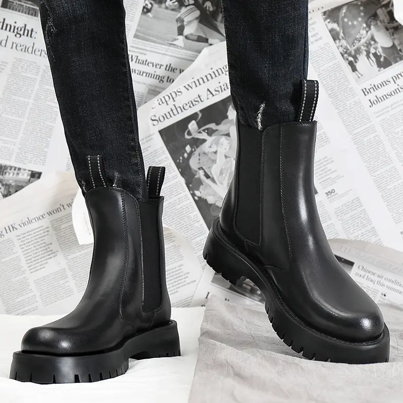 men fashion party banquet high chelsea boots natural leather platform shoes cowboy autumn winter boot handsome long knight botas