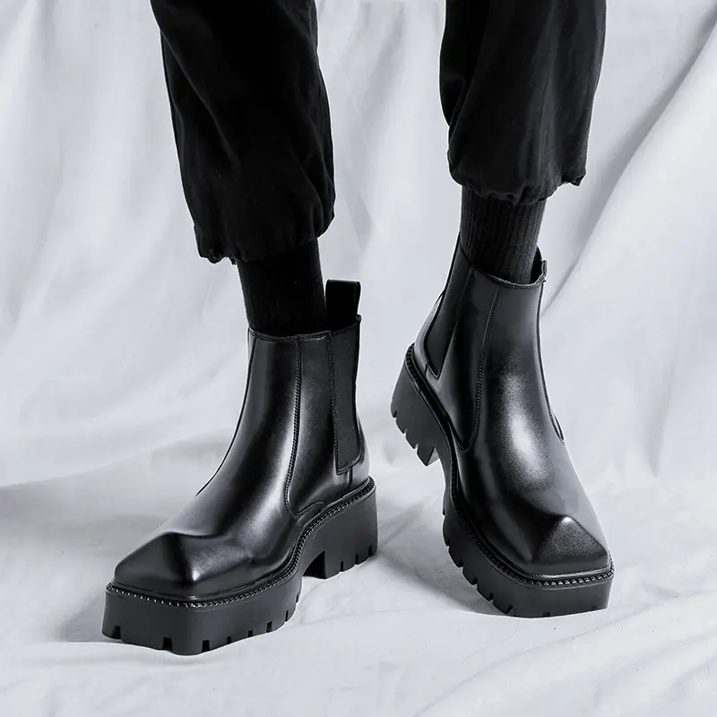 men luxury fashion chelsea boots brand designer shoes punk hip hop dress cowboy original leather boot platform ankle botas male