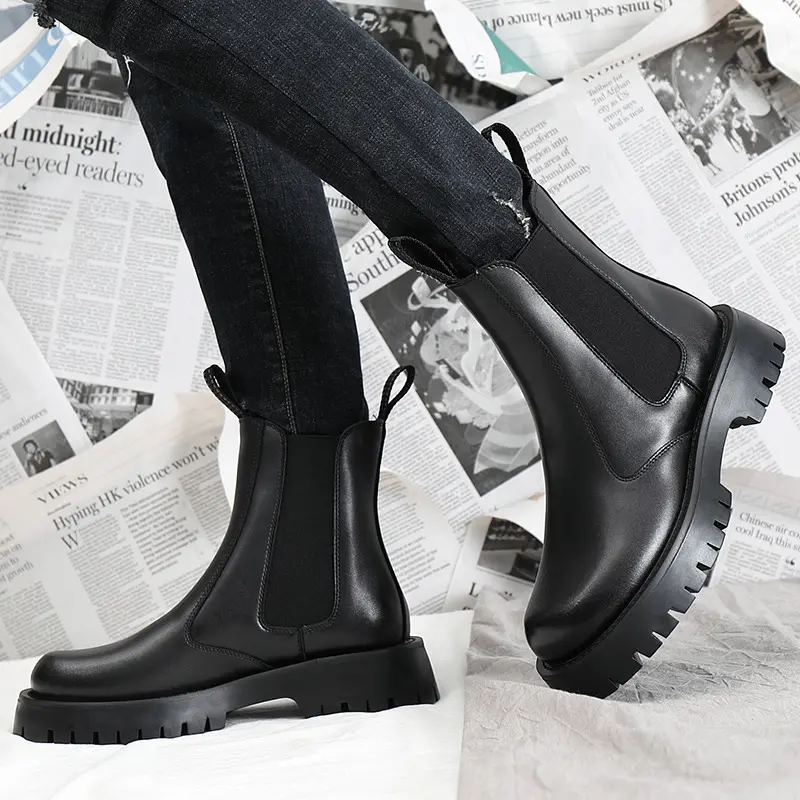 men fashion party banquet high chelsea boots natural leather platform shoes cowboy autumn winter boot handsome long knight botas