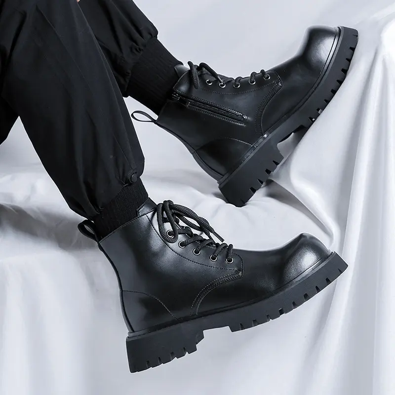 men fashion party banquet autumn winter boots genuine leather shoes cowboy platform boot big toe handsome ankle botas masculinas