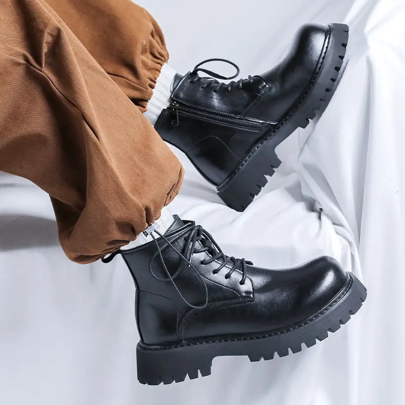 big toe ankle boots for men casual black genuine leather shoes cowboy autumn winter boot handsome motorcycle platform botas male