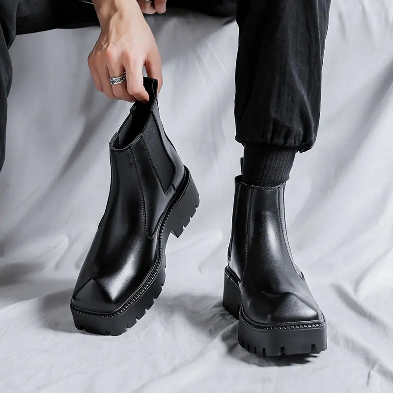 men luxury fashion chelsea boots brand designer shoes punk hip hop dress cowboy original leather boot platform ankle botas male