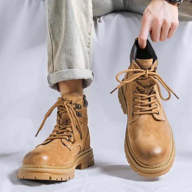 mens casual desert boots lace-up original leather shoes outdoors hiking tooling work boot spring autumn platform ankle botas man