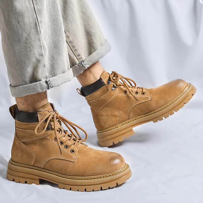 mens casual desert boots lace-up original leather shoes outdoors hiking tooling work boot spring autumn platform ankle botas man