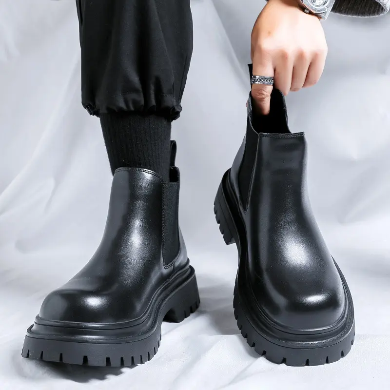 men's fashion party prom dress chelsea boots black trendy genuine leather shoes cowboy platform boot handsome ankle botas hombre