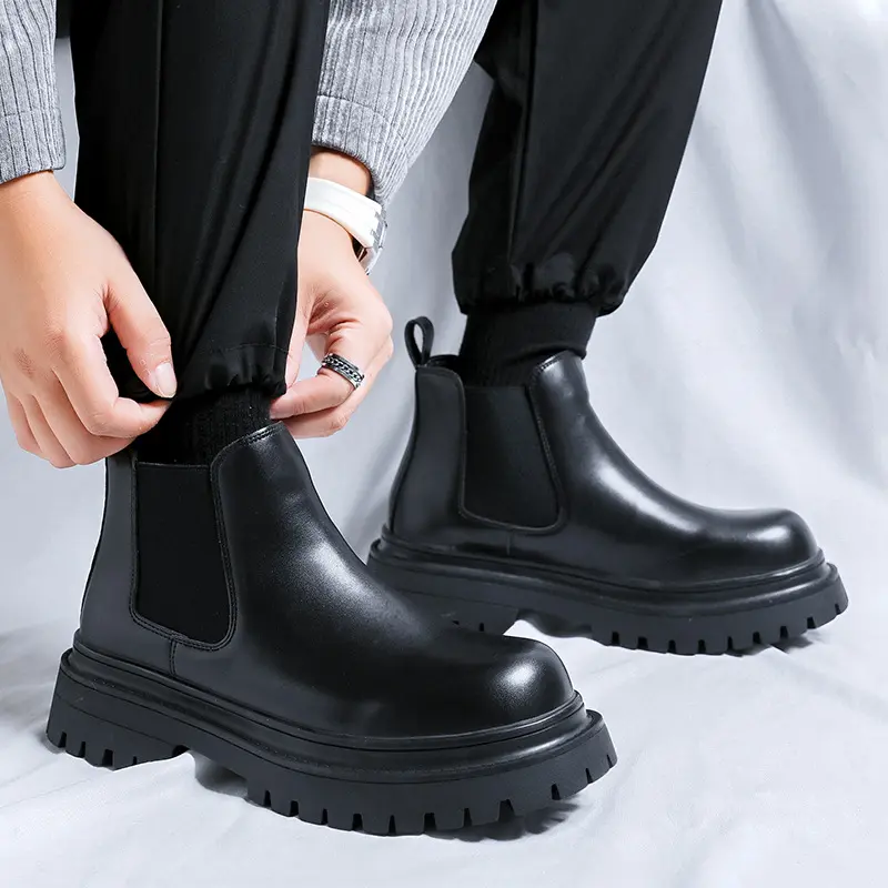 men's fashion party prom dress chelsea boots black trendy genuine leather shoes cowboy platform boot handsome ankle botas hombre