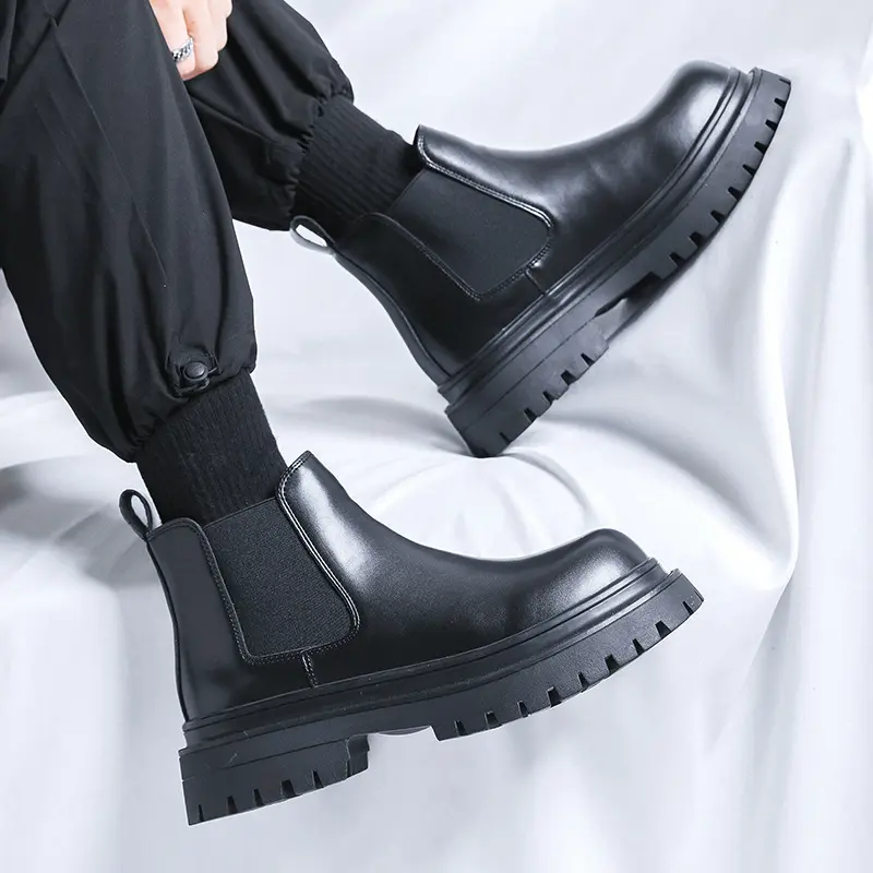 men's fashion party prom dress chelsea boots black trendy genuine leather shoes cowboy platform boot handsome ankle botas hombre