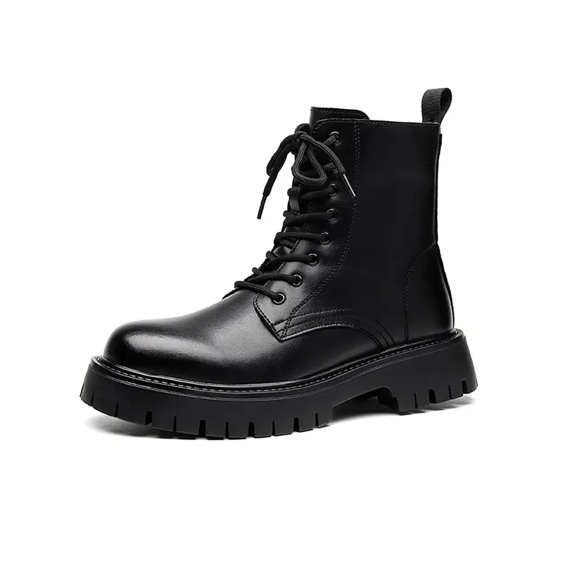 British style mens casual platform boots lace-up genuine leather shoes party nightclub dress cowboy boot high motorcycle botas