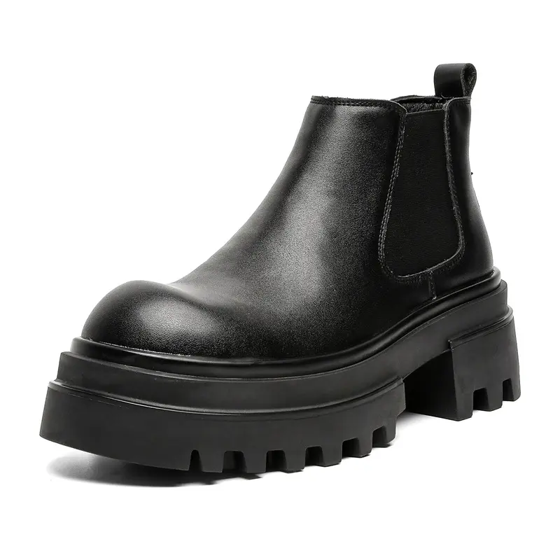 men casual business office chelsea boots black stylish original leather shoes cowboy platform boot spring autumn ankle botas man