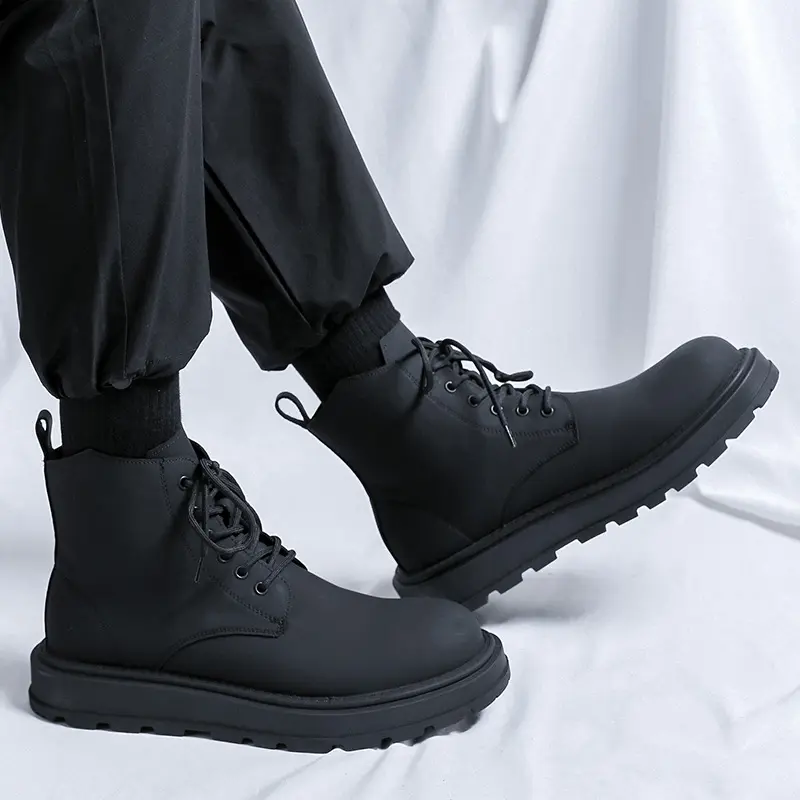 British style men's casual party prom dress original leather boots black stylish platform shoes cowboy ankle boot short botas