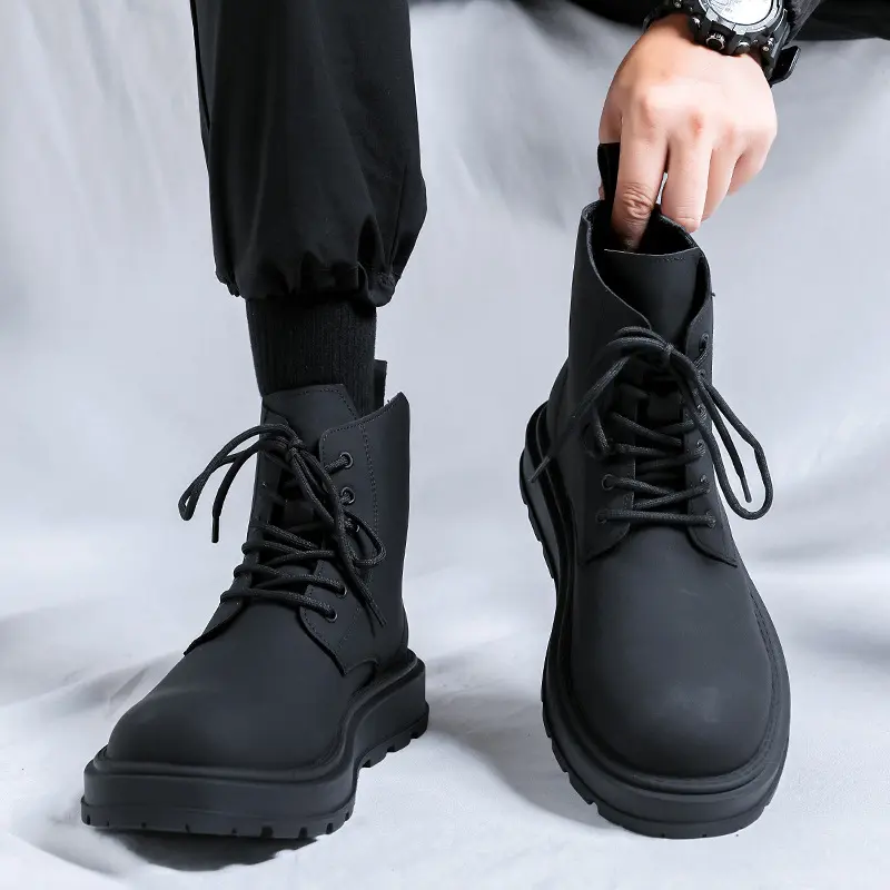 British style men's casual party prom dress original leather boots black stylish platform shoes cowboy ankle boot short botas