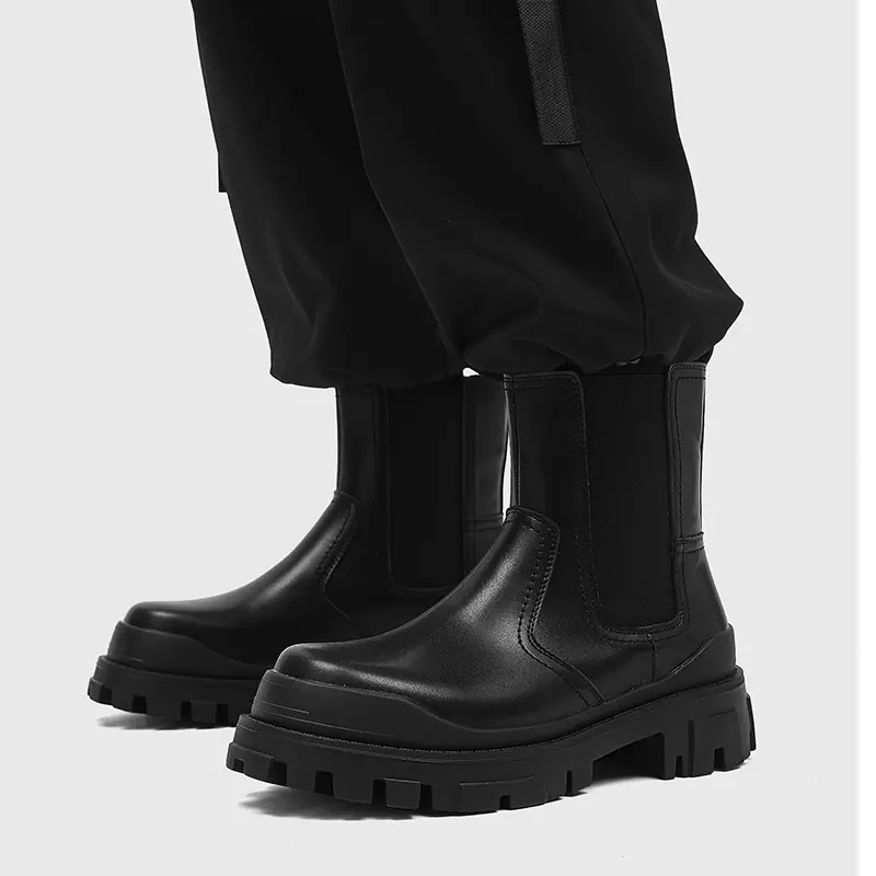 mens casual chelsea boots black trendy platform shoes stage nightclub dress cowboy original leather boot designer chunky botas