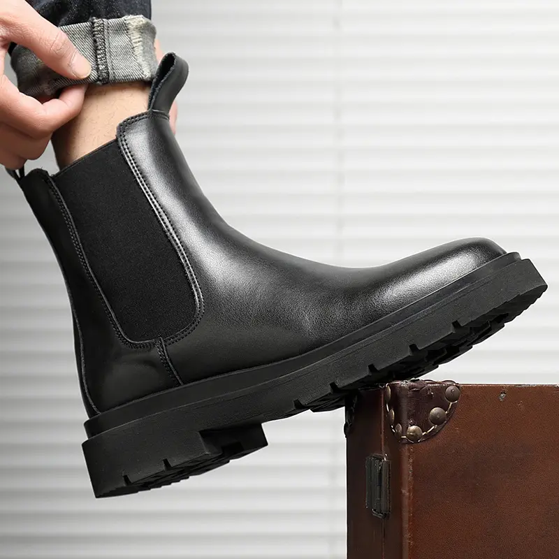 fashion high top boots for men black trend genuine leather shoes spring autumn cowboy platform boot handsome motorcycle botas