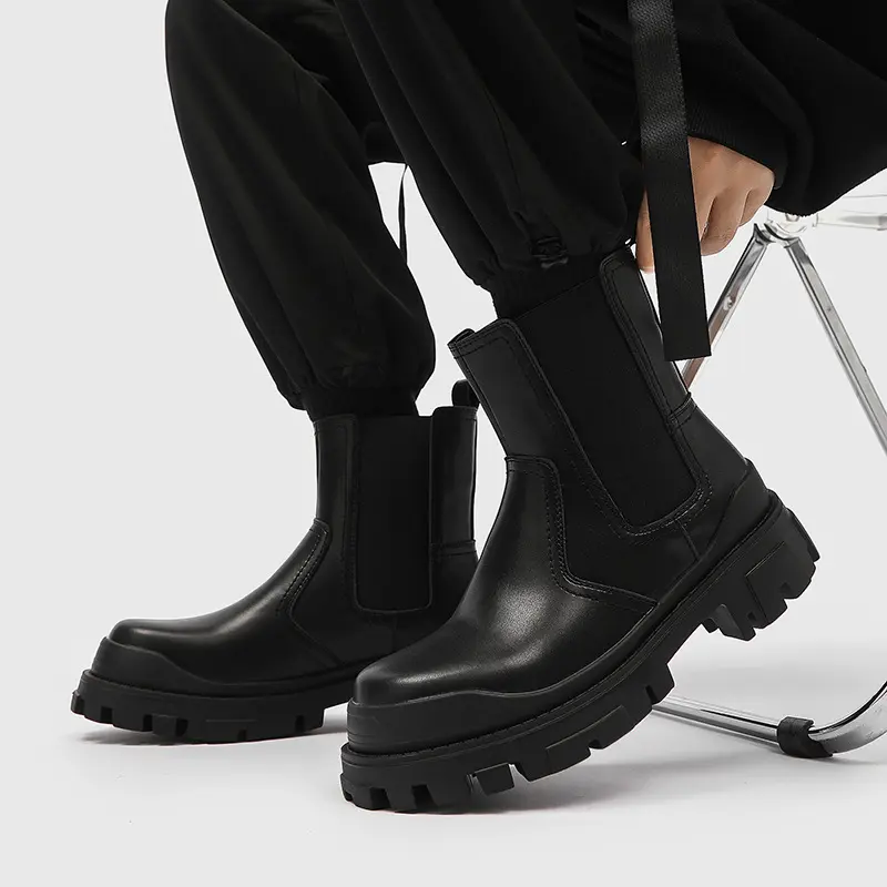 mens casual chelsea boots black trendy platform shoes stage nightclub dress cowboy original leather boot designer chunky botas